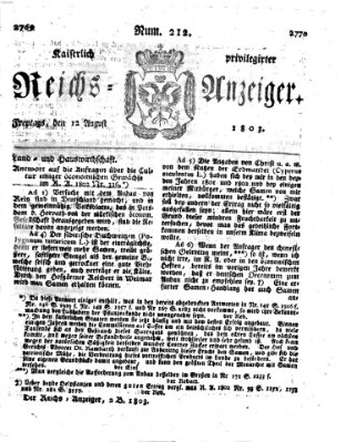 Kaiserlich privilegirter Reichs-Anzeiger (Allgemeiner Anzeiger der Deutschen) Freitag 12. August 1803