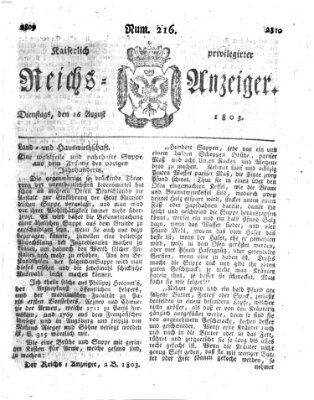 Kaiserlich privilegirter Reichs-Anzeiger (Allgemeiner Anzeiger der Deutschen) Dienstag 16. August 1803