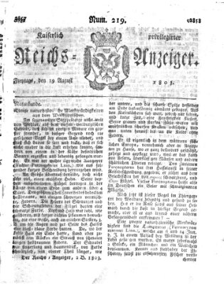 Kaiserlich privilegirter Reichs-Anzeiger (Allgemeiner Anzeiger der Deutschen) Freitag 19. August 1803