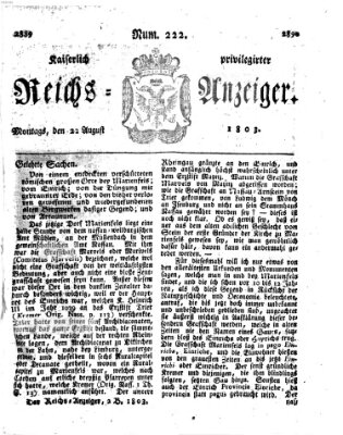 Kaiserlich privilegirter Reichs-Anzeiger (Allgemeiner Anzeiger der Deutschen) Montag 22. August 1803