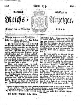 Kaiserlich privilegirter Reichs-Anzeiger (Allgemeiner Anzeiger der Deutschen) Freitag 2. September 1803