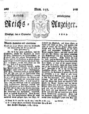 Kaiserlich privilegirter Reichs-Anzeiger (Allgemeiner Anzeiger der Deutschen) Dienstag 6. September 1803