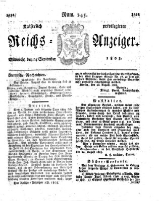 Kaiserlich privilegirter Reichs-Anzeiger (Allgemeiner Anzeiger der Deutschen) Mittwoch 14. September 1803