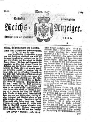 Kaiserlich privilegirter Reichs-Anzeiger (Allgemeiner Anzeiger der Deutschen) Freitag 16. September 1803