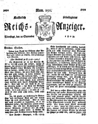 Kaiserlich privilegirter Reichs-Anzeiger (Allgemeiner Anzeiger der Deutschen) Dienstag 20. September 1803