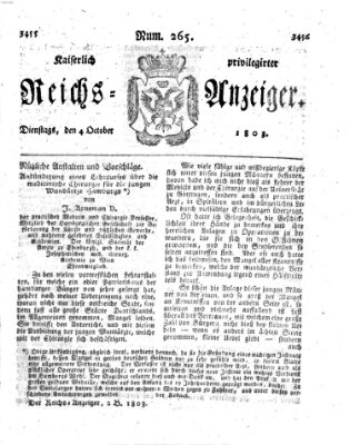 Kaiserlich privilegirter Reichs-Anzeiger (Allgemeiner Anzeiger der Deutschen) Dienstag 4. Oktober 1803