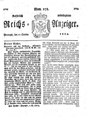 Kaiserlich privilegirter Reichs-Anzeiger (Allgemeiner Anzeiger der Deutschen) Montag 17. Oktober 1803