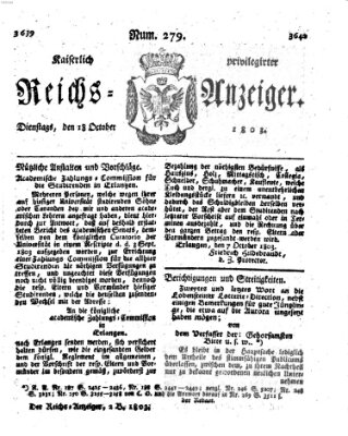 Kaiserlich privilegirter Reichs-Anzeiger (Allgemeiner Anzeiger der Deutschen) Dienstag 18. Oktober 1803