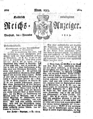 Kaiserlich privilegirter Reichs-Anzeiger (Allgemeiner Anzeiger der Deutschen) Dienstag 1. November 1803