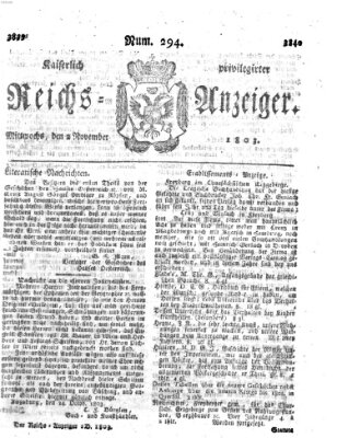 Kaiserlich privilegirter Reichs-Anzeiger (Allgemeiner Anzeiger der Deutschen) Mittwoch 2. November 1803