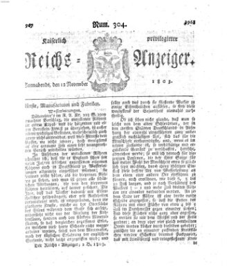 Kaiserlich privilegirter Reichs-Anzeiger (Allgemeiner Anzeiger der Deutschen) Samstag 12. November 1803