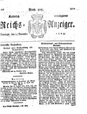 Kaiserlich privilegirter Reichs-Anzeiger (Allgemeiner Anzeiger der Deutschen) Sonntag 13. November 1803