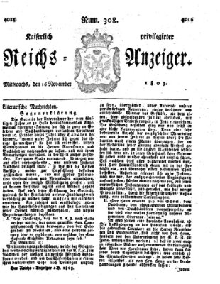 Kaiserlich privilegirter Reichs-Anzeiger (Allgemeiner Anzeiger der Deutschen) Mittwoch 16. November 1803