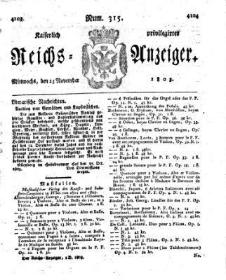 Kaiserlich privilegirter Reichs-Anzeiger (Allgemeiner Anzeiger der Deutschen) Mittwoch 23. November 1803