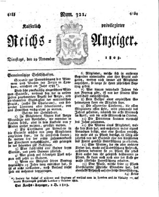 Kaiserlich privilegirter Reichs-Anzeiger (Allgemeiner Anzeiger der Deutschen) Dienstag 29. November 1803