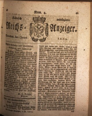 Kaiserlich privilegirter Reichs-Anzeiger (Allgemeiner Anzeiger der Deutschen) Donnerstag 5. Januar 1804