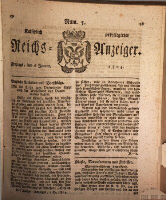 Kaiserlich privilegirter Reichs-Anzeiger (Allgemeiner Anzeiger der Deutschen) Freitag 6. Januar 1804