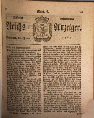 Kaiserlich privilegirter Reichs-Anzeiger (Allgemeiner Anzeiger der Deutschen) Samstag 7. Januar 1804