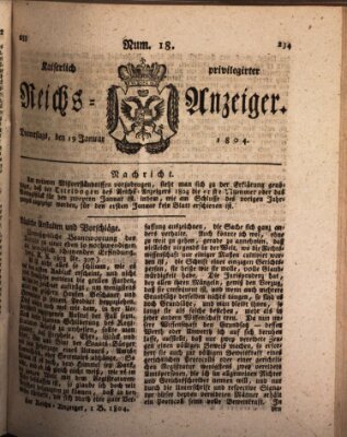 Kaiserlich privilegirter Reichs-Anzeiger (Allgemeiner Anzeiger der Deutschen) Donnerstag 19. Januar 1804