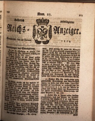 Kaiserlich privilegirter Reichs-Anzeiger (Allgemeiner Anzeiger der Deutschen) Samstag 28. Januar 1804