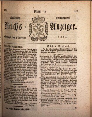 Kaiserlich privilegirter Reichs-Anzeiger (Allgemeiner Anzeiger der Deutschen) Sonntag 5. Februar 1804