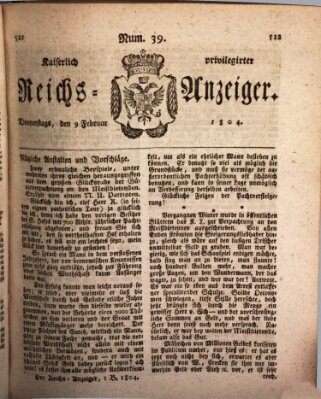 Kaiserlich privilegirter Reichs-Anzeiger (Allgemeiner Anzeiger der Deutschen) Donnerstag 9. Februar 1804