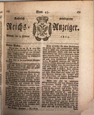 Kaiserlich privilegirter Reichs-Anzeiger (Allgemeiner Anzeiger der Deutschen) Montag 13. Februar 1804