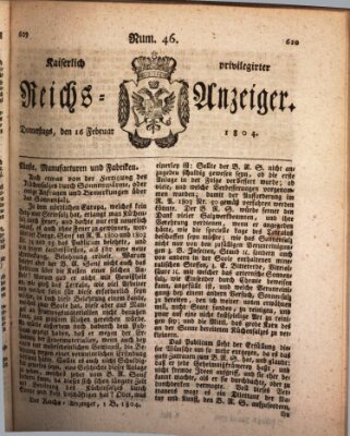 Kaiserlich privilegirter Reichs-Anzeiger (Allgemeiner Anzeiger der Deutschen) Donnerstag 16. Februar 1804