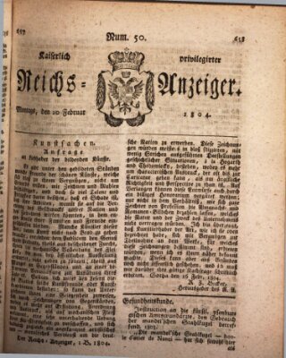 Kaiserlich privilegirter Reichs-Anzeiger (Allgemeiner Anzeiger der Deutschen) Montag 20. Februar 1804