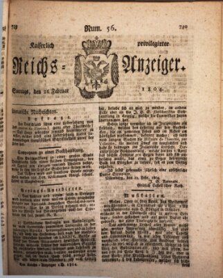 Kaiserlich privilegirter Reichs-Anzeiger (Allgemeiner Anzeiger der Deutschen) Sonntag 26. Februar 1804