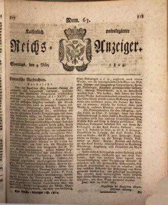 Kaiserlich privilegirter Reichs-Anzeiger (Allgemeiner Anzeiger der Deutschen) Sonntag 4. März 1804