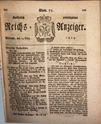 Kaiserlich privilegirter Reichs-Anzeiger (Allgemeiner Anzeiger der Deutschen) Mittwoch 14. März 1804