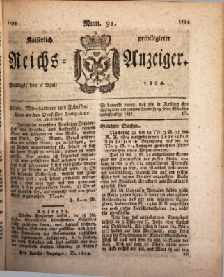 Kaiserlich privilegirter Reichs-Anzeiger (Allgemeiner Anzeiger der Deutschen) Freitag 6. April 1804