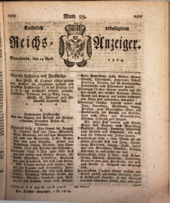 Kaiserlich privilegirter Reichs-Anzeiger (Allgemeiner Anzeiger der Deutschen) Samstag 14. April 1804