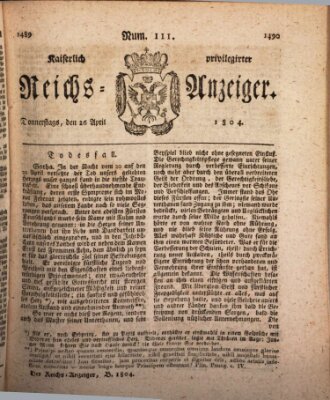 Kaiserlich privilegirter Reichs-Anzeiger (Allgemeiner Anzeiger der Deutschen) Donnerstag 26. April 1804