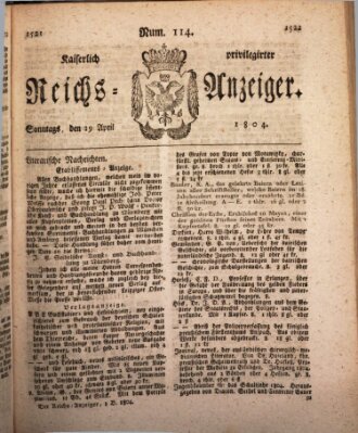 Kaiserlich privilegirter Reichs-Anzeiger (Allgemeiner Anzeiger der Deutschen) Sonntag 29. April 1804