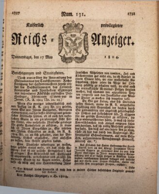 Kaiserlich privilegirter Reichs-Anzeiger (Allgemeiner Anzeiger der Deutschen) Donnerstag 17. Mai 1804