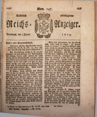 Kaiserlich privilegirter Reichs-Anzeiger (Allgemeiner Anzeiger der Deutschen) Dienstag 5. Juni 1804