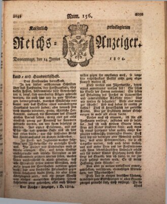 Kaiserlich privilegirter Reichs-Anzeiger (Allgemeiner Anzeiger der Deutschen) Donnerstag 14. Juni 1804