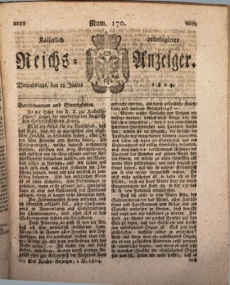 Kaiserlich privilegirter Reichs-Anzeiger (Allgemeiner Anzeiger der Deutschen) Donnerstag 28. Juni 1804