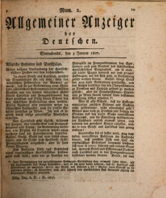 Allgemeiner Anzeiger der Deutschen Samstag 3. Januar 1807