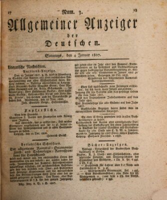 Allgemeiner Anzeiger der Deutschen Sonntag 4. Januar 1807