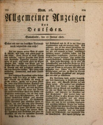 Allgemeiner Anzeiger der Deutschen Samstag 17. Januar 1807