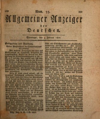 Allgemeiner Anzeiger der Deutschen Dienstag 3. Februar 1807