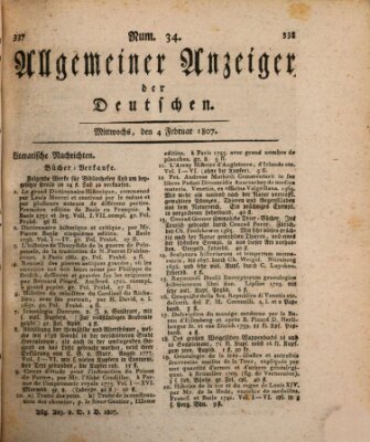 Allgemeiner Anzeiger der Deutschen Mittwoch 4. Februar 1807