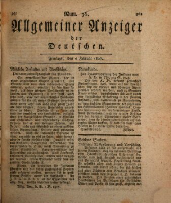 Allgemeiner Anzeiger der Deutschen Freitag 6. Februar 1807