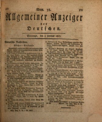 Allgemeiner Anzeiger der Deutschen Sonntag 8. Februar 1807