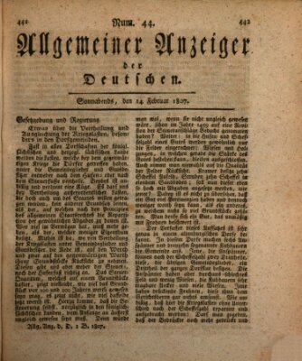 Allgemeiner Anzeiger der Deutschen Samstag 14. Februar 1807