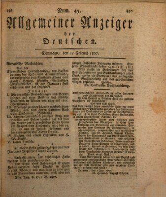 Allgemeiner Anzeiger der Deutschen Sonntag 15. Februar 1807