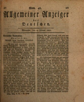 Allgemeiner Anzeiger der Deutschen Mittwoch 18. Februar 1807